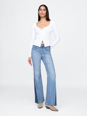 GAP 70's Flare Medium Patched High Rise Flared Leg Step Hem Jeans, Size 27/4